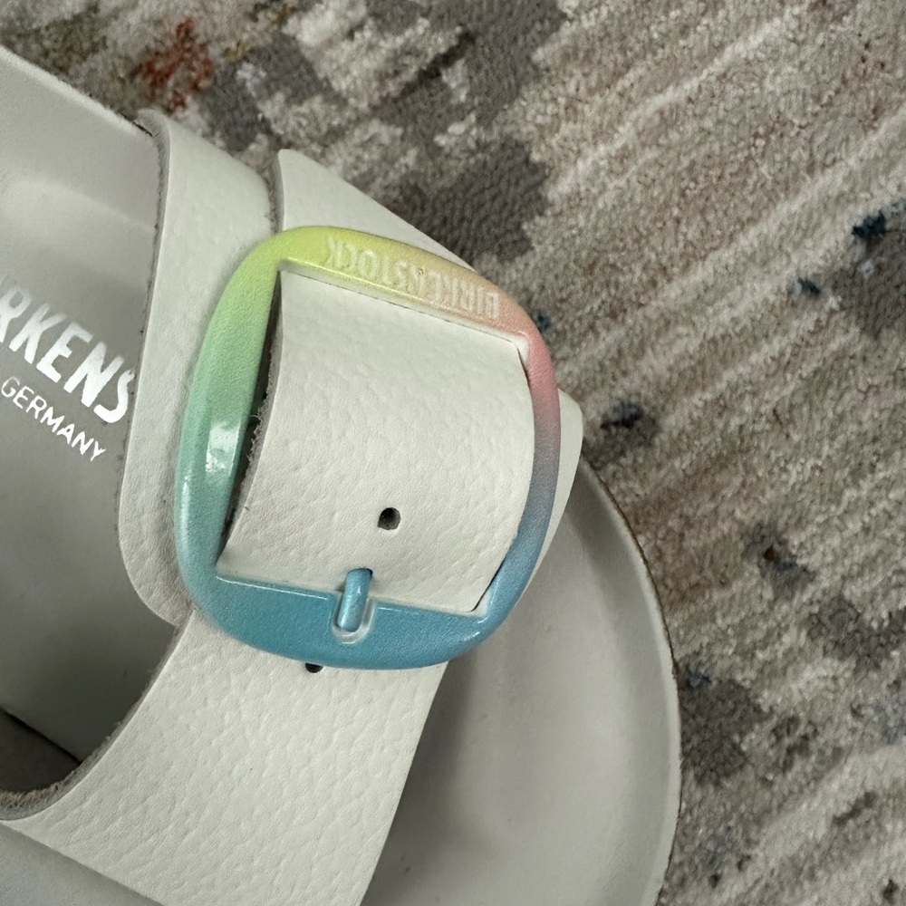 Birkenstock White Leather Madrid Big Buckle with Multicolor Buckle 36 - Picture 3 of 10